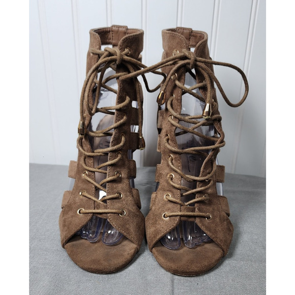 Faux Suede Gladiator Lace Up Heels Womens 8 So Me Club Date Formal - Picture 5 of 13